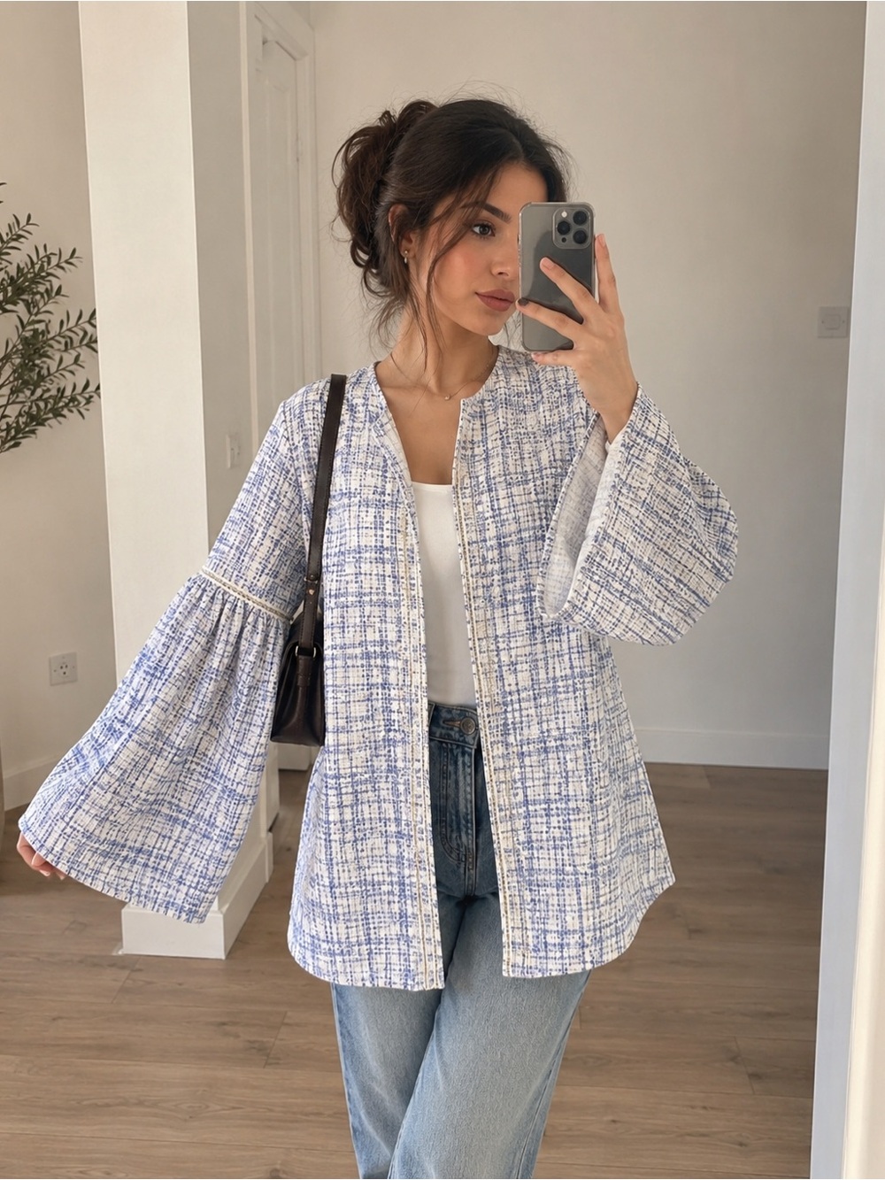 Light Blue & White Textured Kimono Jacket